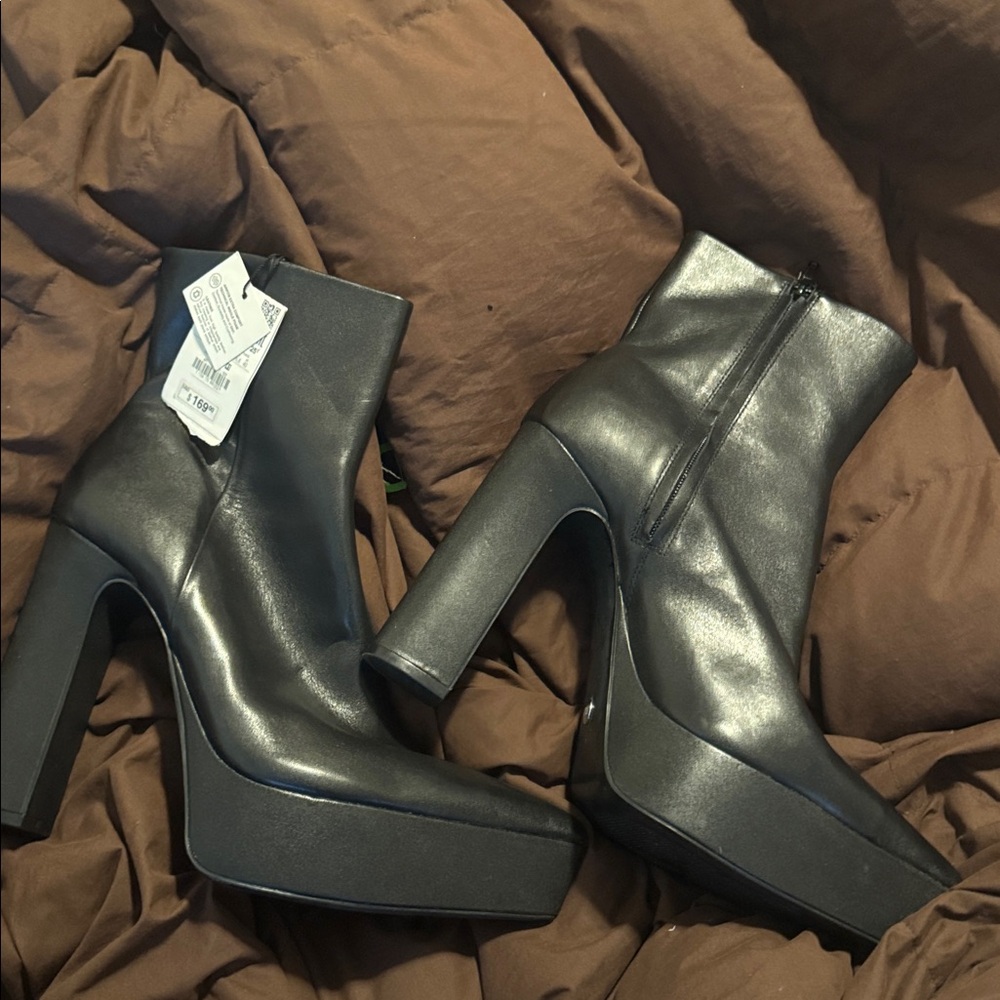 ZARA WOMAN LEATHER PLATFORM ANKLE BOOTS BLACK 1104/010 - Picture 4 of 8